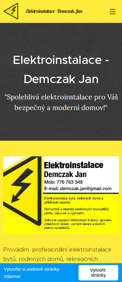 Současný web Elektroinstalace Demczak na mobilu