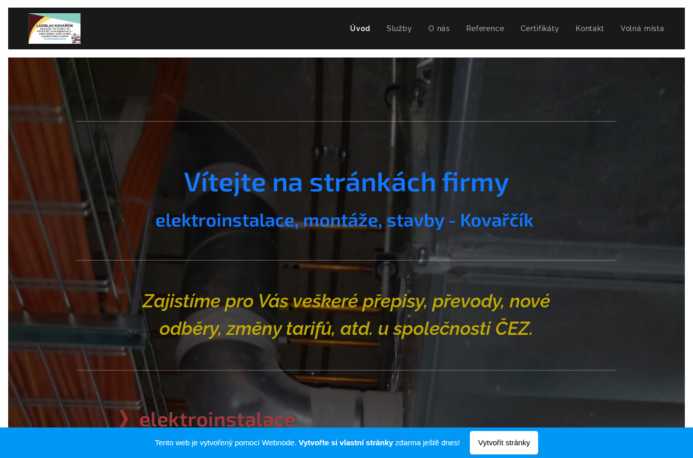 Současný web Elektroinstalace Kovarčík na počítači