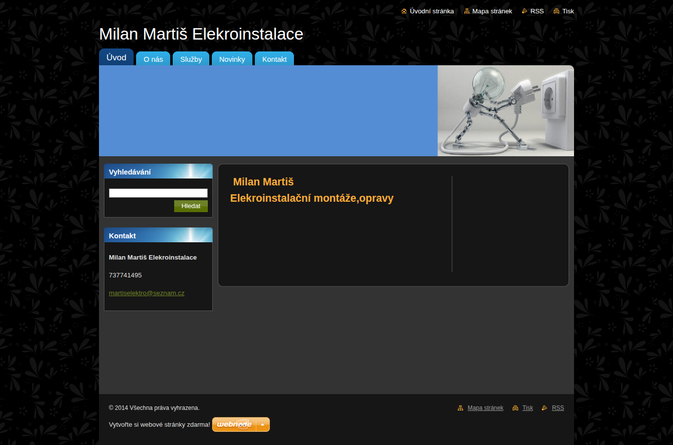 Současný web Elektroinstalace Milan Martis na počítači