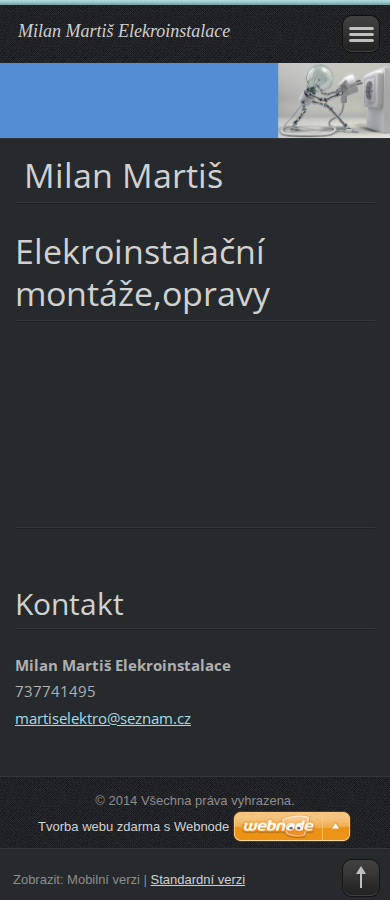 Současný web Elektroinstalace Milan Martis na mobilu