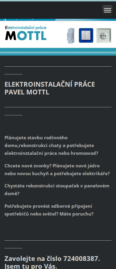 Současný web Elektroinstalace Mottl na mobilu