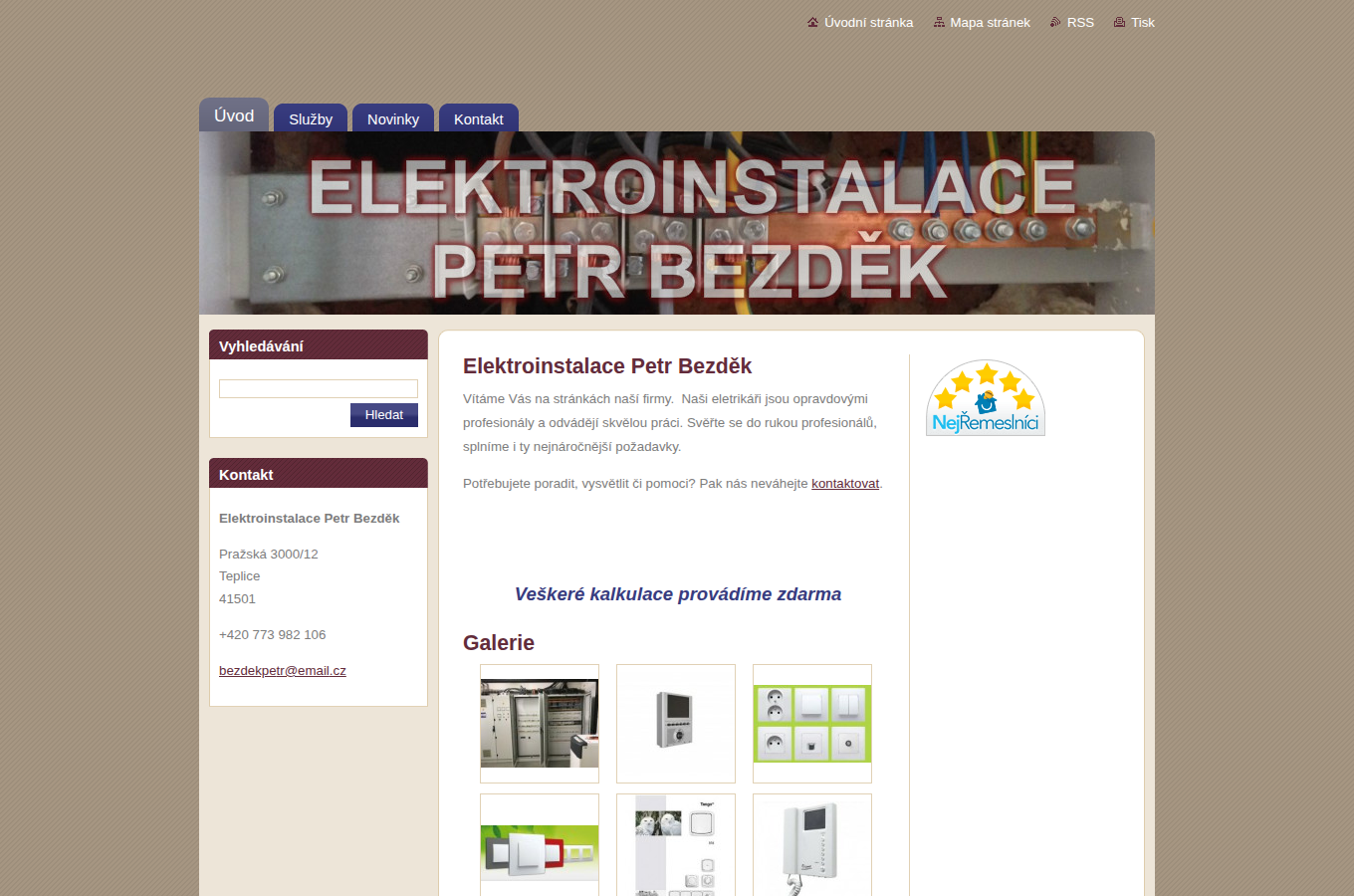 Současný web Elektroinstalace Petr Bezděk na počítači