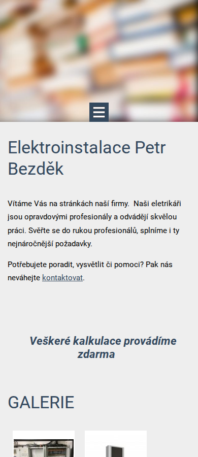 Současný web Elektroinstalace Petr Bezděk na mobilu