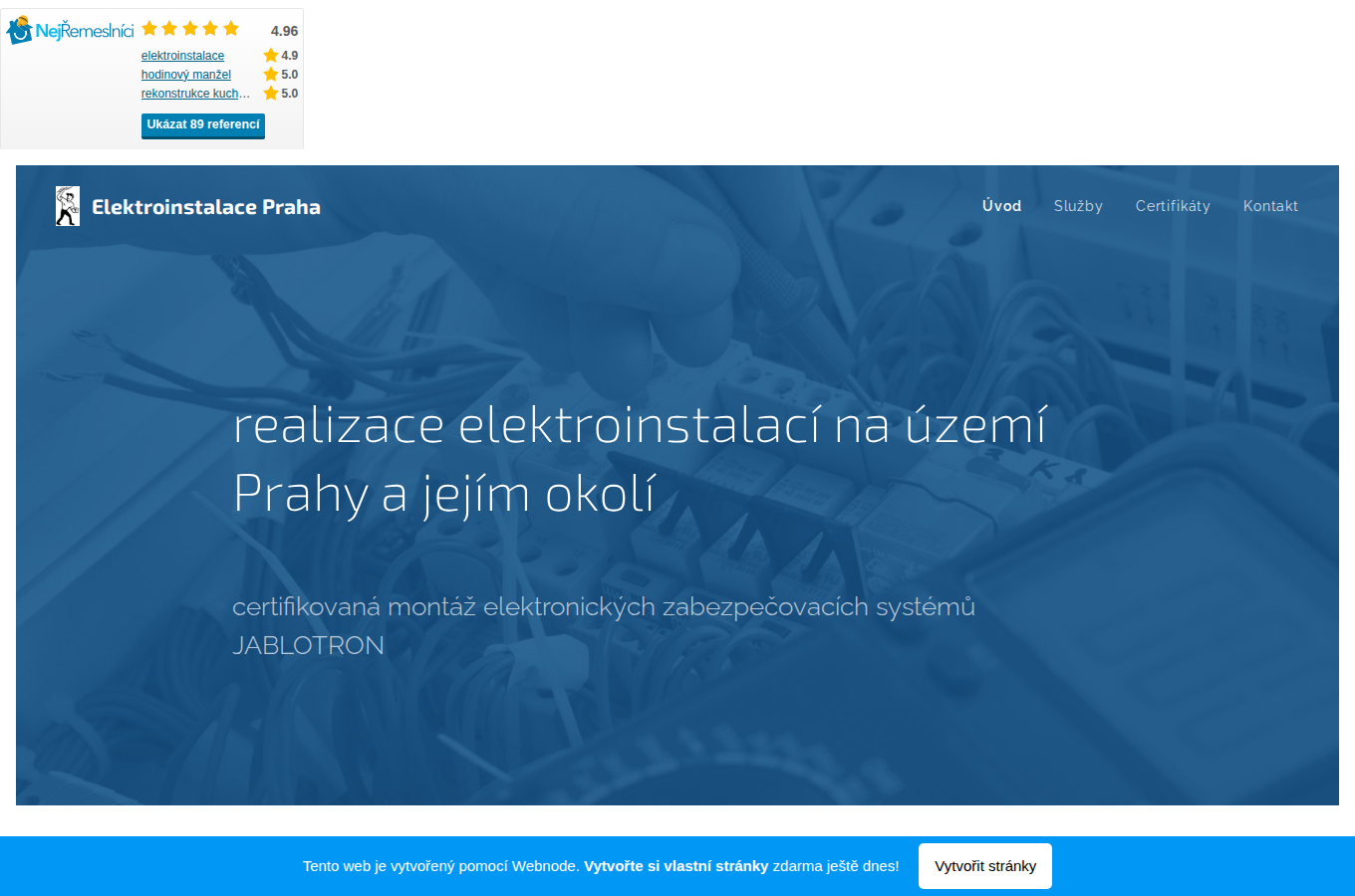 Současný web Elektroinstalace Praha 8 na počítači