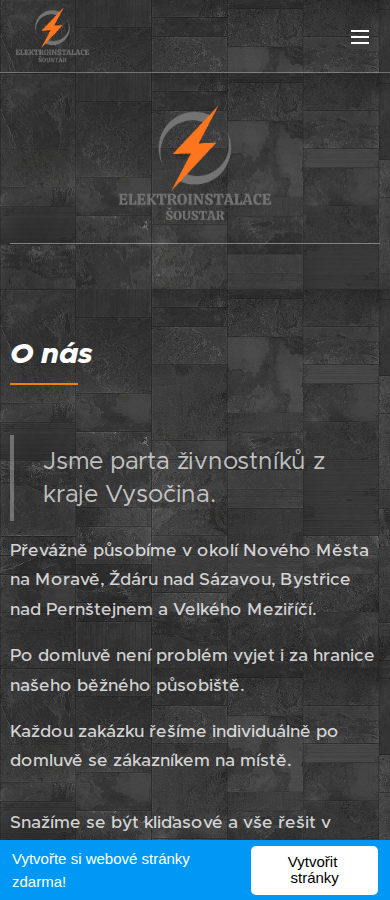 Současný web Elektroinstalace Šoustar na mobilu