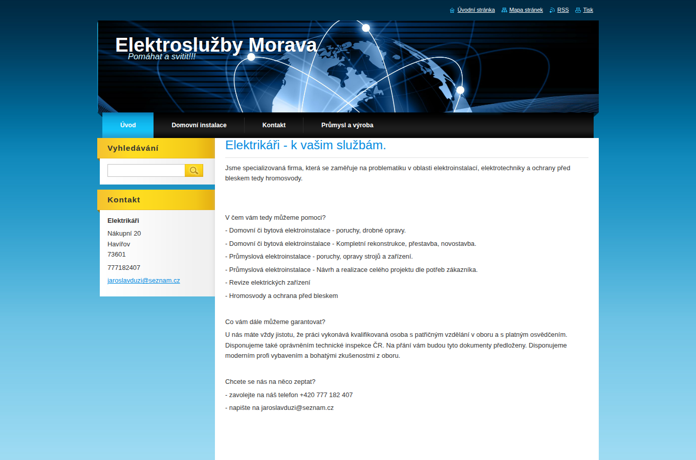 Současný web Elektroslužby Jaroslav Duží na počítači