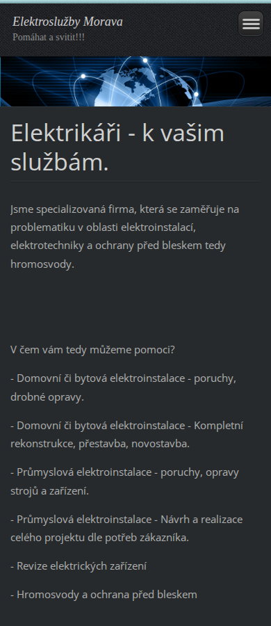 Současný web Elektroslužby Jaroslav Duží na mobilu