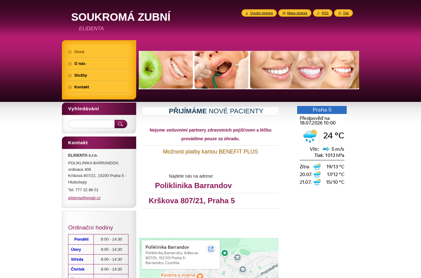 Současný web ELIDENTA s.r.o. na počítači