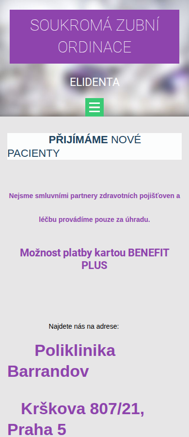 Současný web ELIDENTA s.r.o. na mobilu