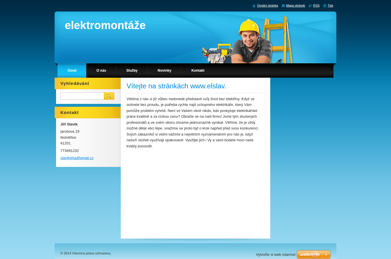 Současný web Elslav elektro na počítači