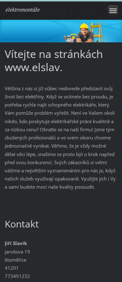 Současný web Elslav elektro na mobilu