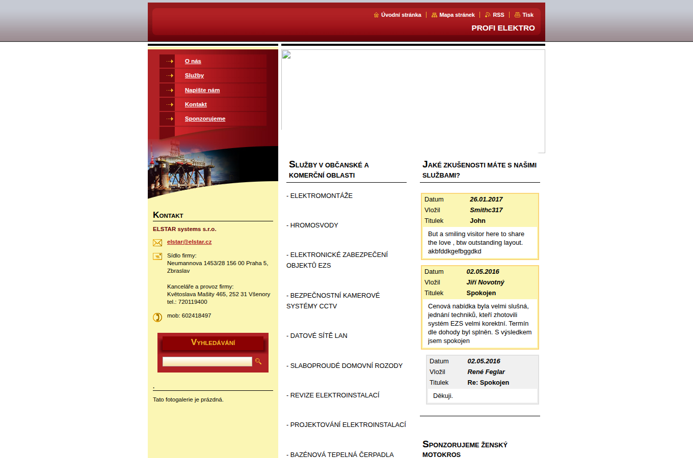 Současný web ELSTAR systems s.r.o. na počítači