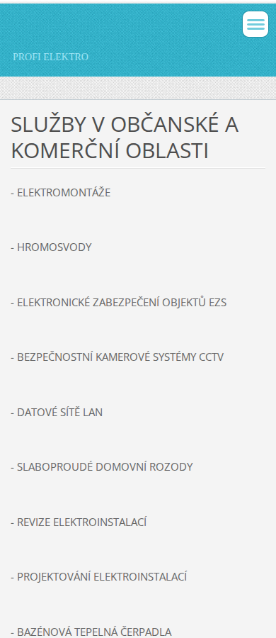 Současný web ELSTAR systems s.r.o. na mobilu