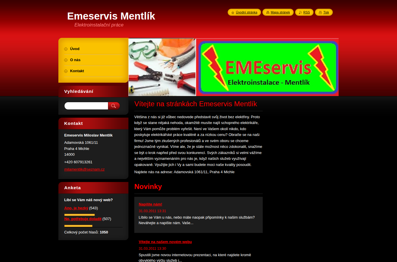 Současný web EME Servis Mentlík na počítači