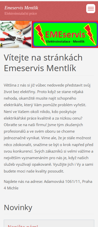 Současný web EME Servis Mentlík na mobilu