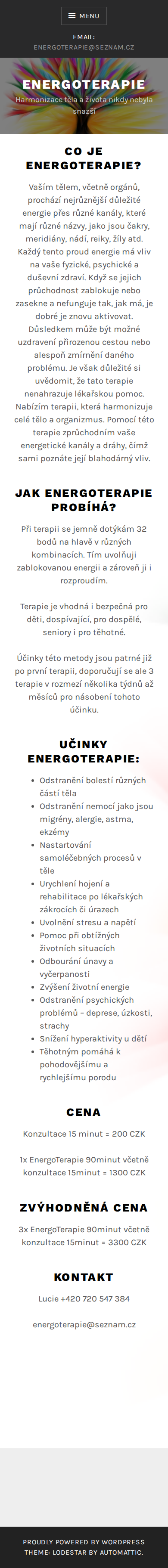Současný web EnergoTerapie na mobilu