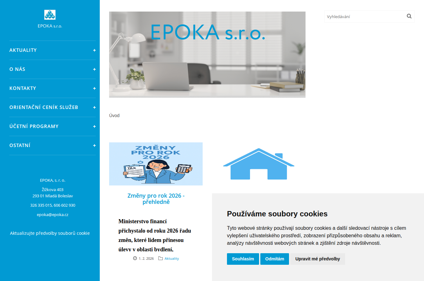 Současný web EPOKA – účetnictví a daňové poradenství na počítači