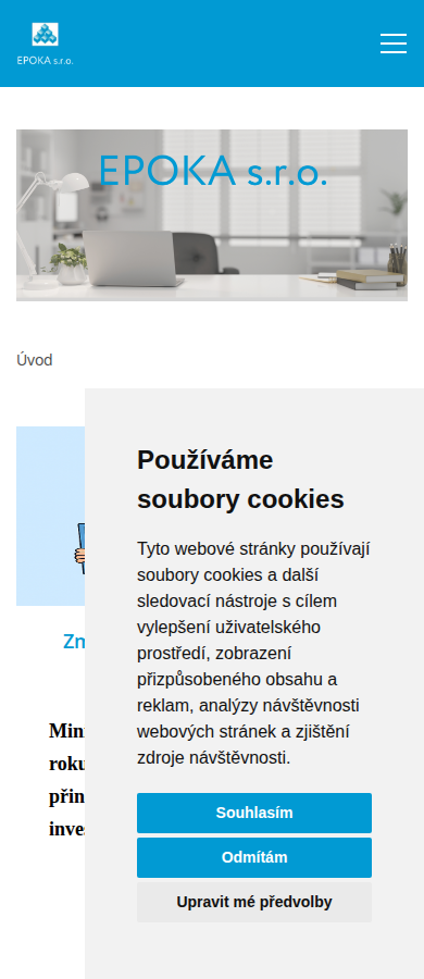 Současný web EPOKA – účetnictví a daňové poradenství na mobilu