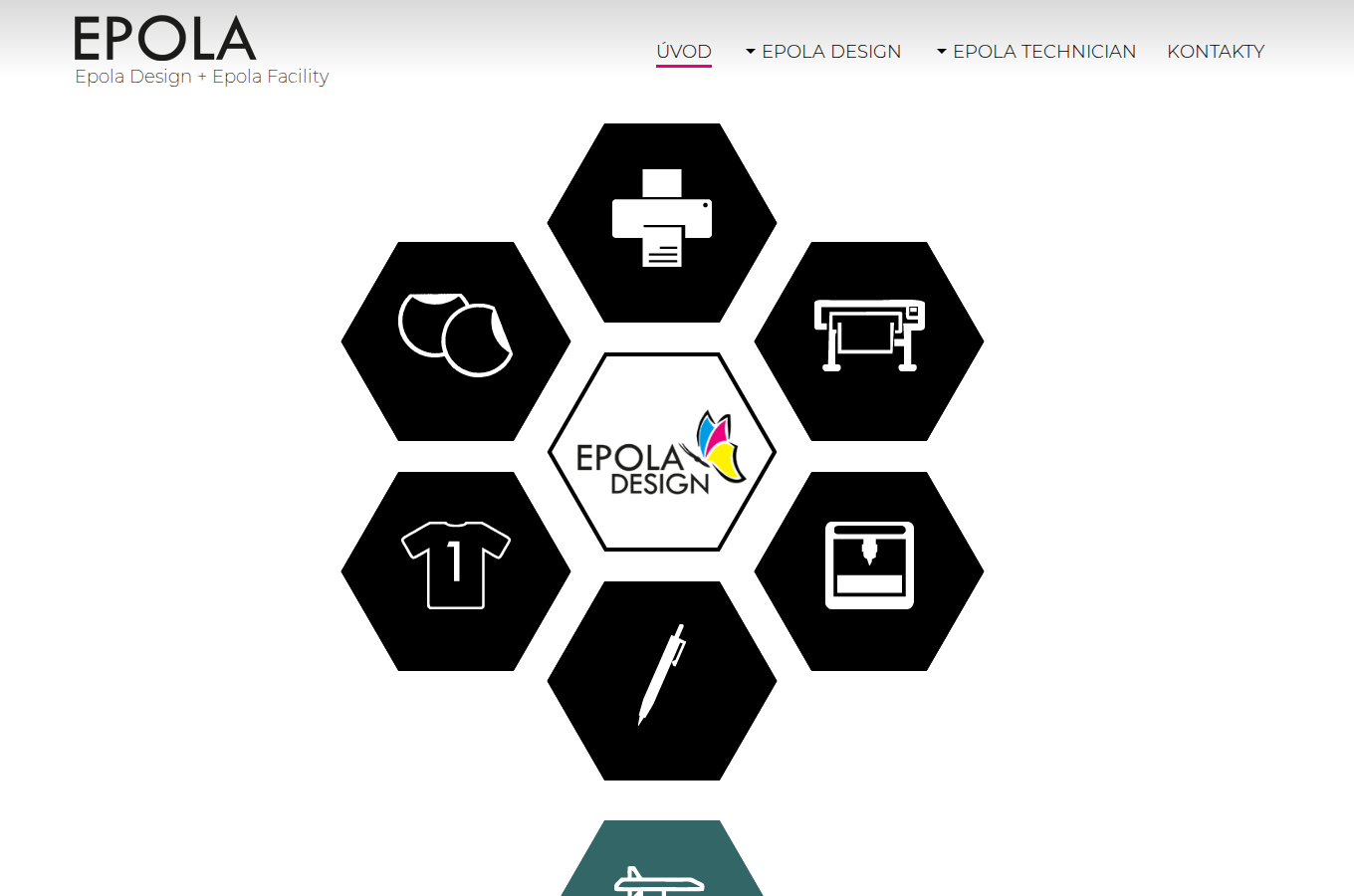 Současný web EPOLA spol. s r.o. (EPOLA DESIGN + EPOLA FACILITY) na počítači