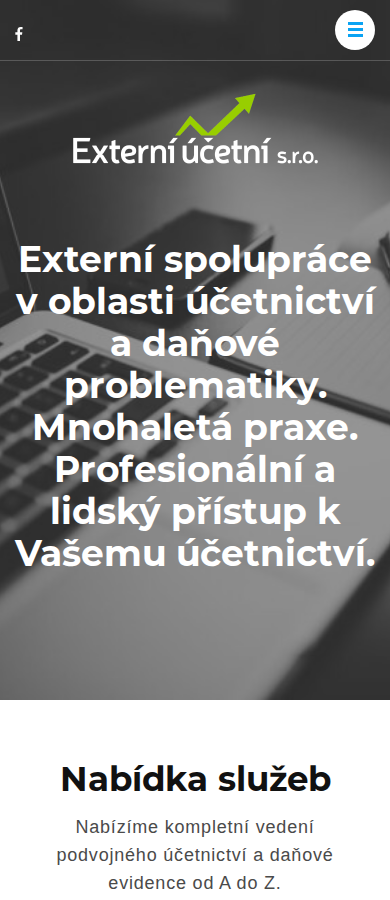 Současný web Externí účetní s. r. o. na mobilu