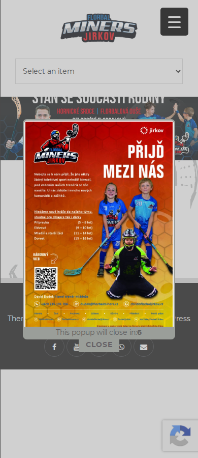Současný web Florbal Miners Jirkov na mobilu