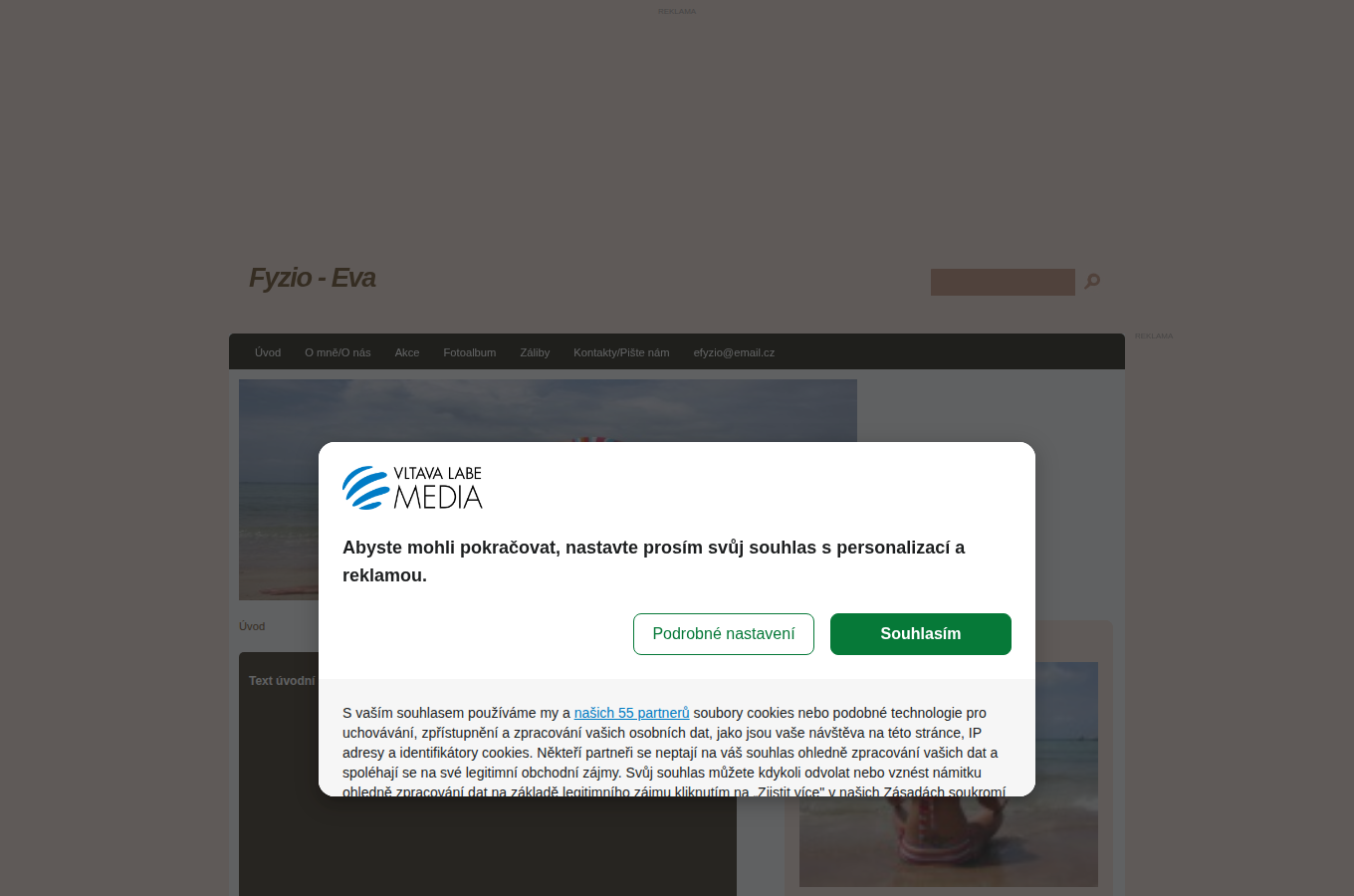 Současný web Fyzio - Eva na počítači