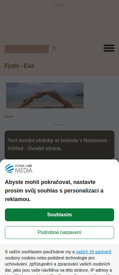 Současný web Fyzio - Eva na mobilu
