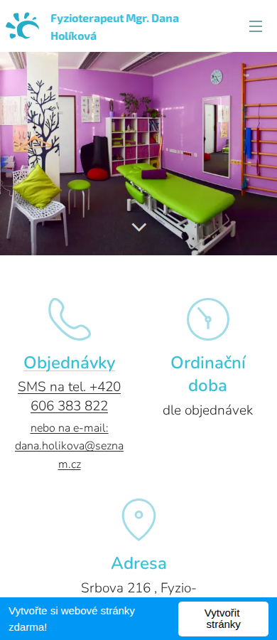 Současný web Fyzioterapeut Mgr. Dana Holíková na mobilu