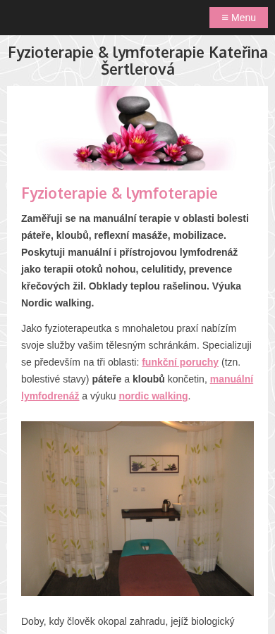 Současný web Fyzioterapie a lymfoterapie Kateřina Šertlerová na mobilu