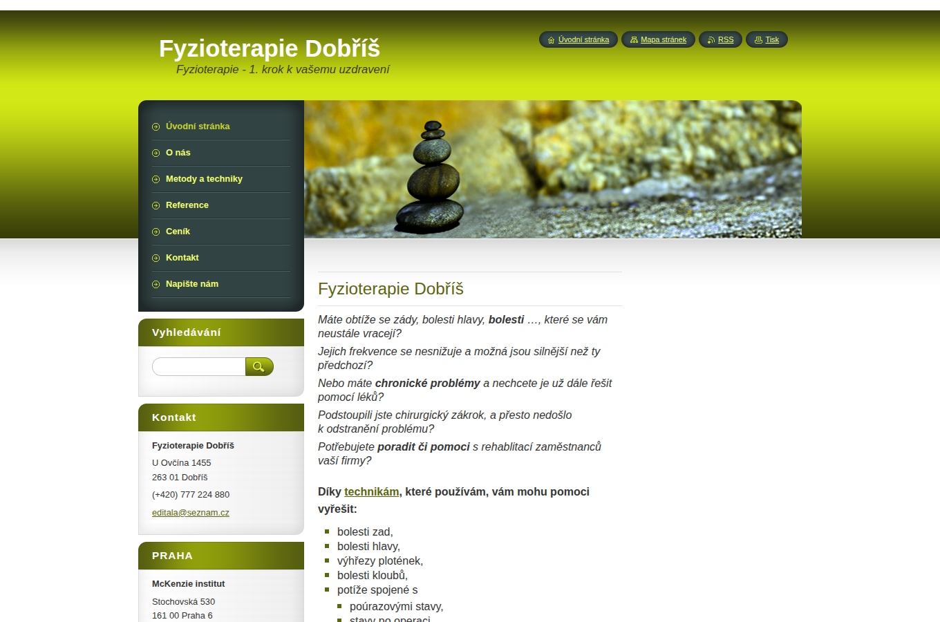 Současný web Fyzioterapie Dobříš na počítači