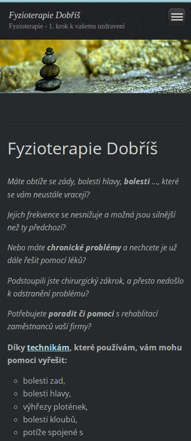 Současný web Fyzioterapie Dobříš na mobilu