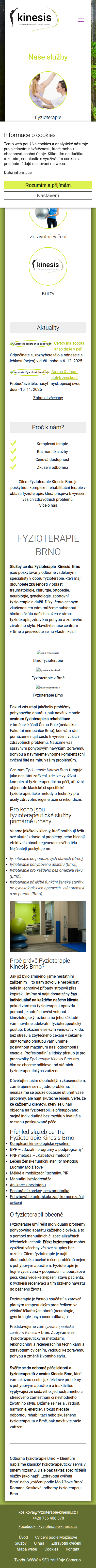 Současný web Fyzioterapie Kinesis Brno – Bc. Romana Kosíková na mobilu