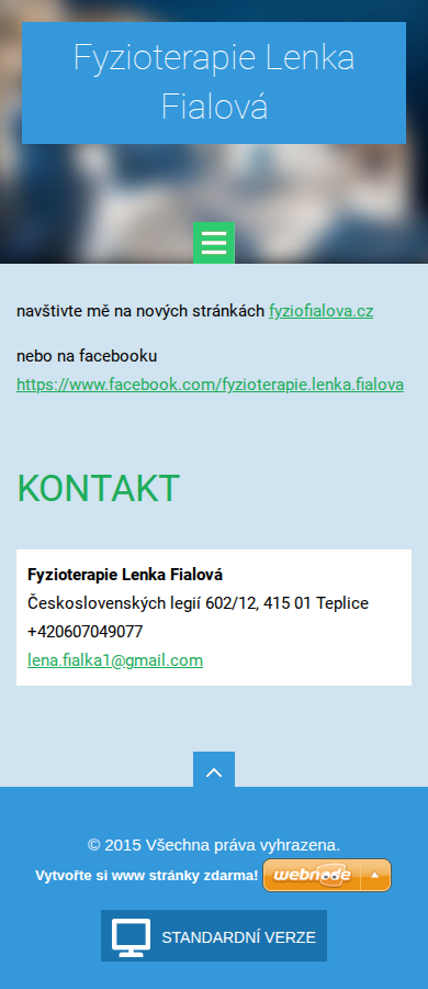 Současný web Fyzioterapie Lenka Fialová na mobilu