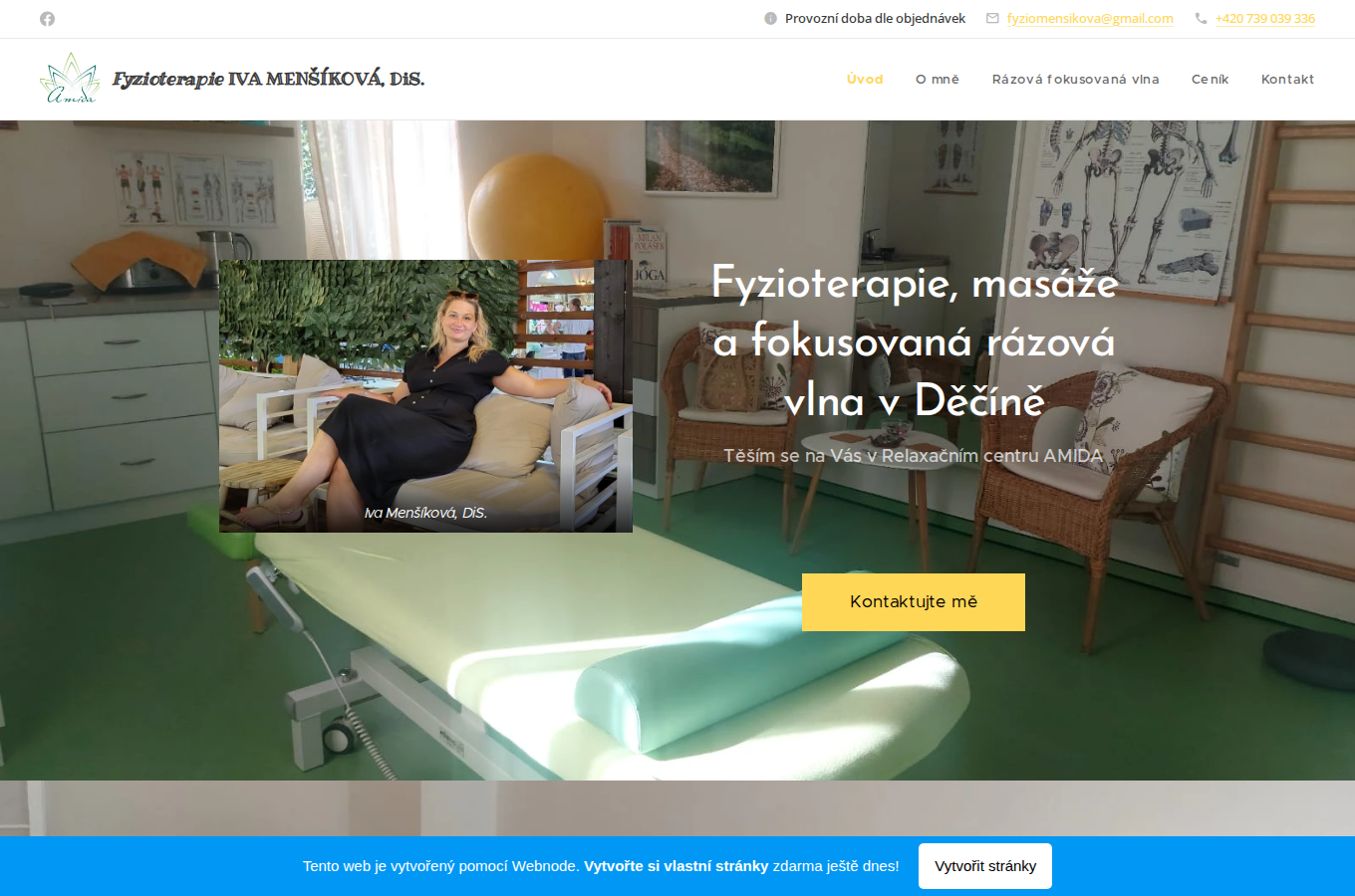 Současný web Fyzioterapie Menšíková Děčín na počítači