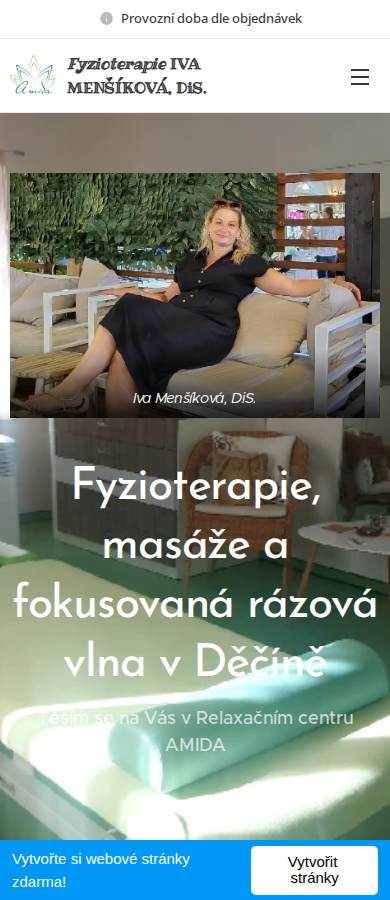 Současný web Fyzioterapie Menšíková Děčín na mobilu