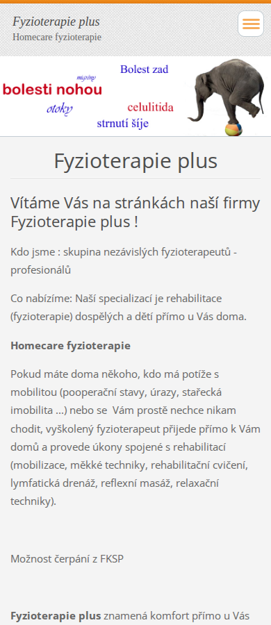Současný web Fyzioterapie plus na mobilu