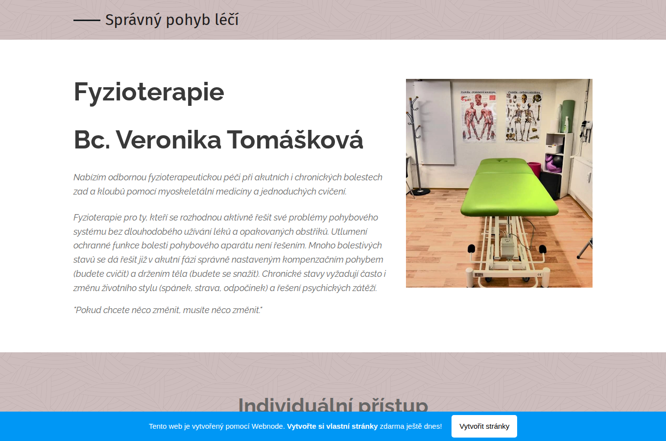 Současný web Fyzioterapie Veronika Tomášková na počítači