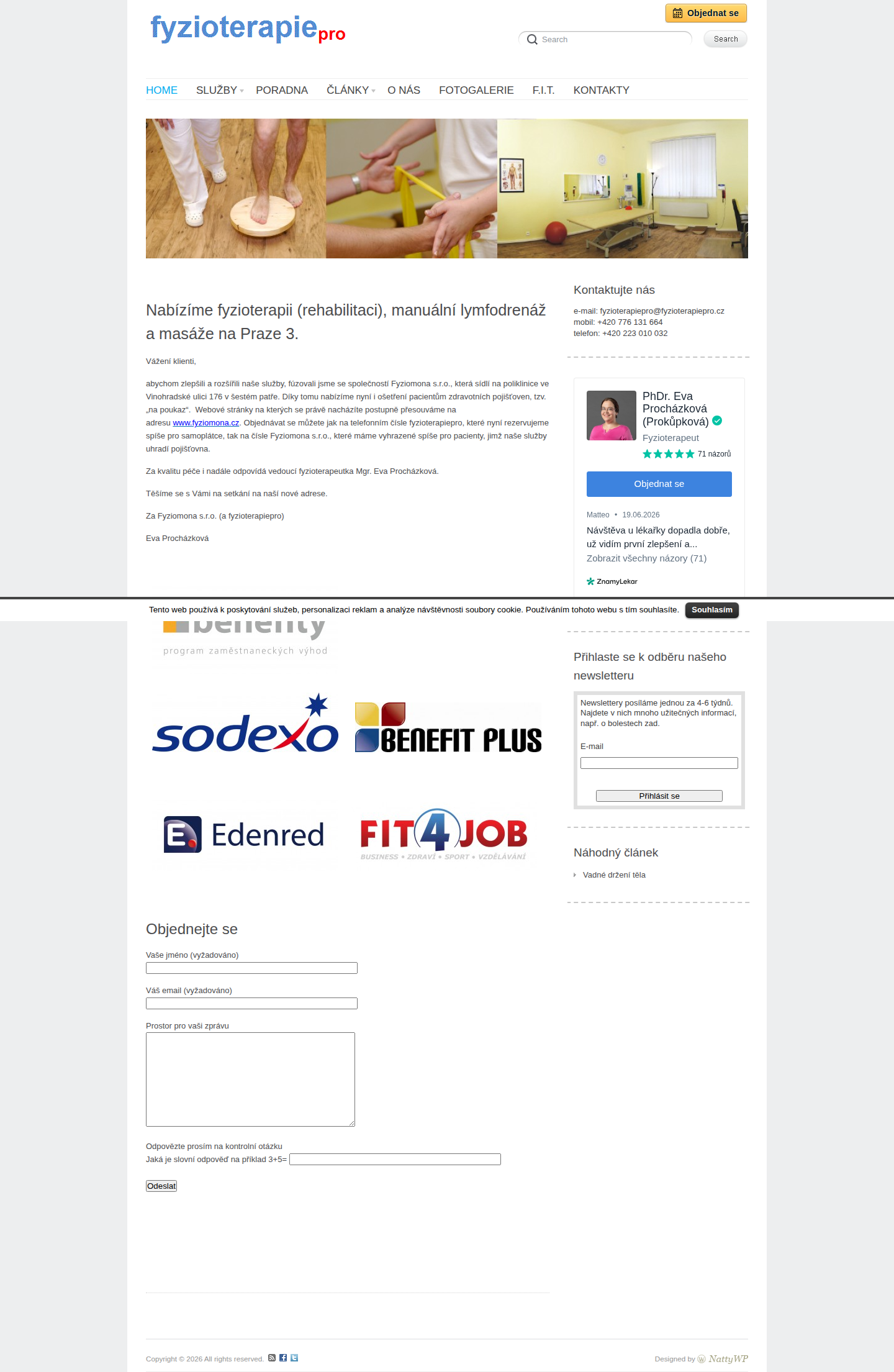 Současný web FyzioterapiePro na počítači