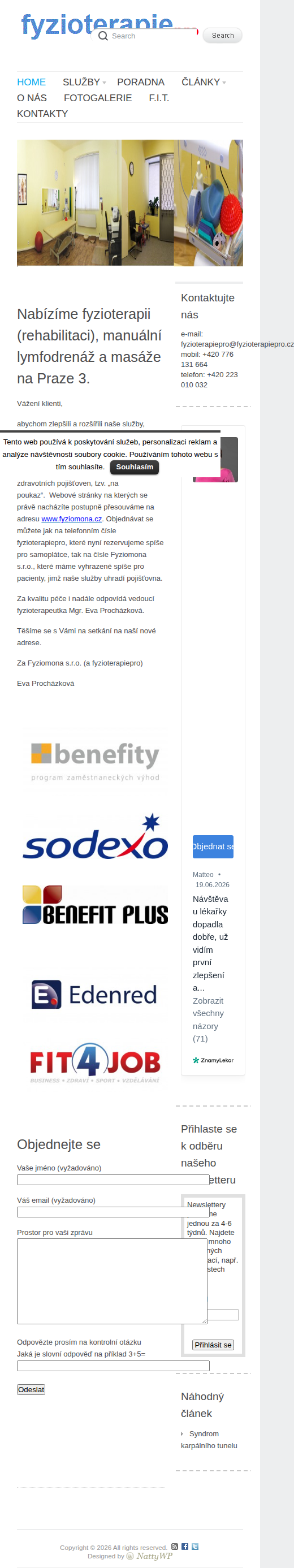 Současný web FyzioterapiePro na mobilu