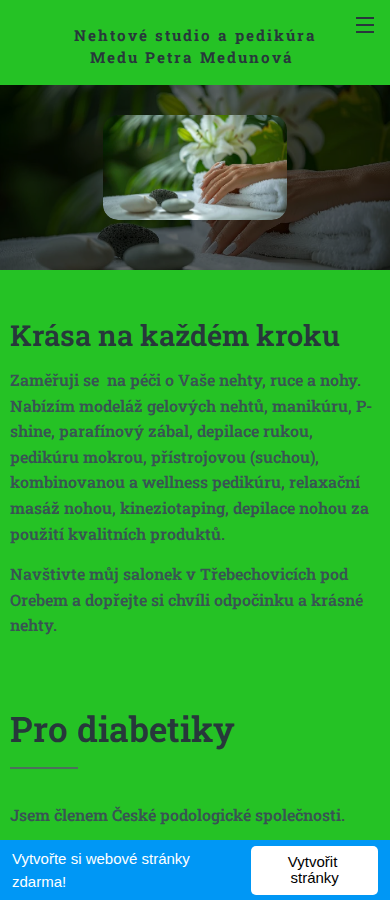 Současný web Gelové nehty, manikúra a pedikúra MEDU na mobilu