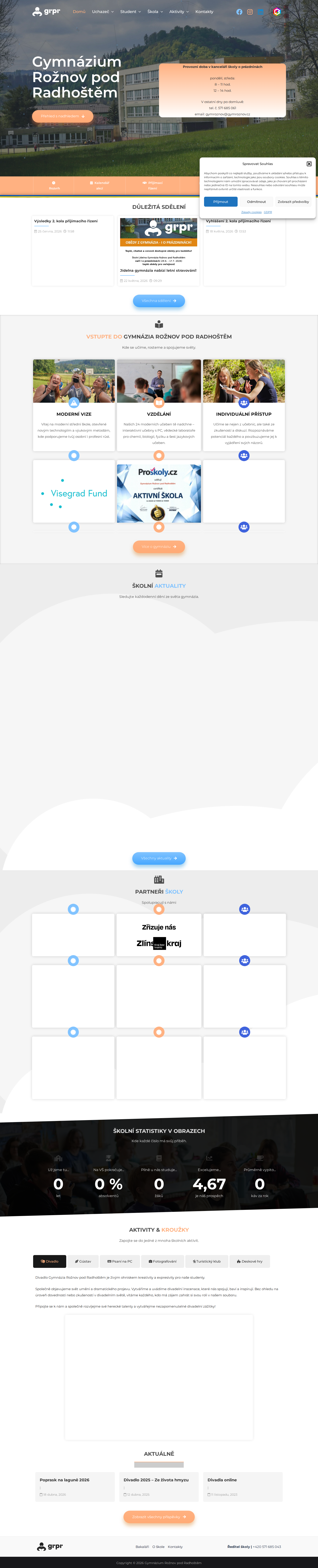 Současný web Gymnázium Rožnov pod Radhoštěm na počítači