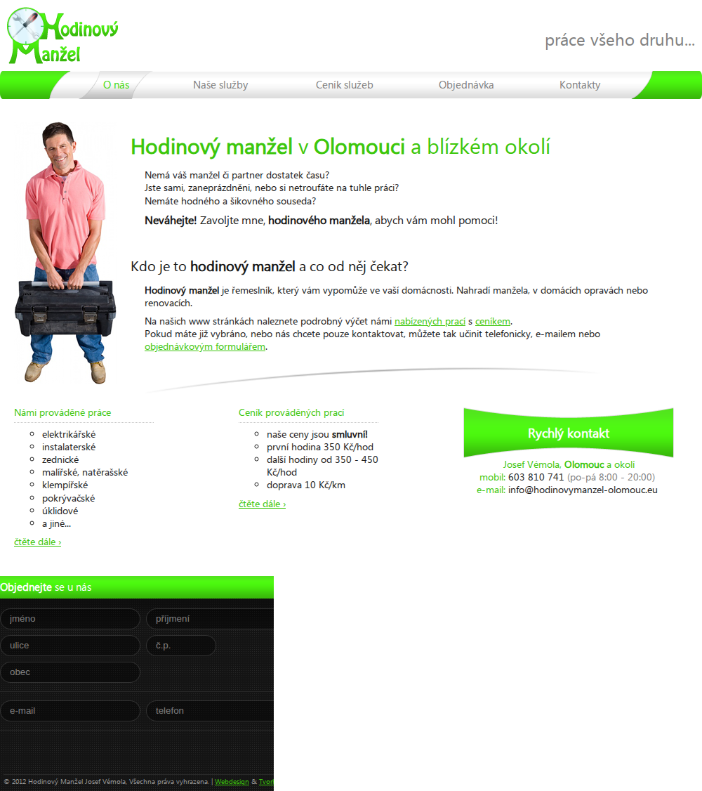 Současný web Hodinový manžel Olomouc a okolí - práce všeho druhu... na mobilu
