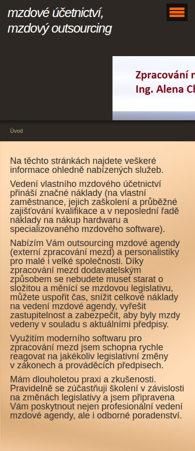Současný web Ing. Alena Chlumská – mzdové účetnictví na mobilu