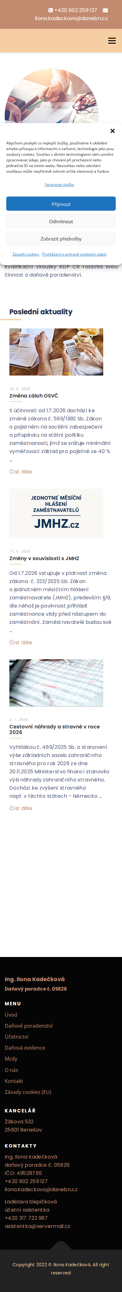 Současný web Ing. Ilona Kadečková - Daňový poradce č. 05826 na mobilu