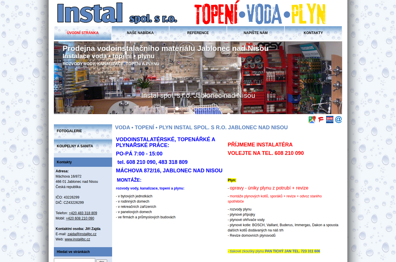 Současný web Instal spol. s r.o. Jablonec nad Nisou na počítači