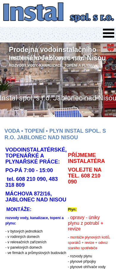 Současný web Instal spol. s r.o. Jablonec nad Nisou na mobilu