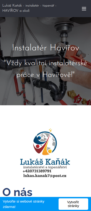 Současný web Instalatér Havířov na mobilu