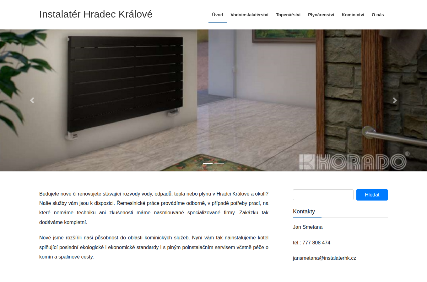 Současný web Instalatér Hradec Králové na počítači