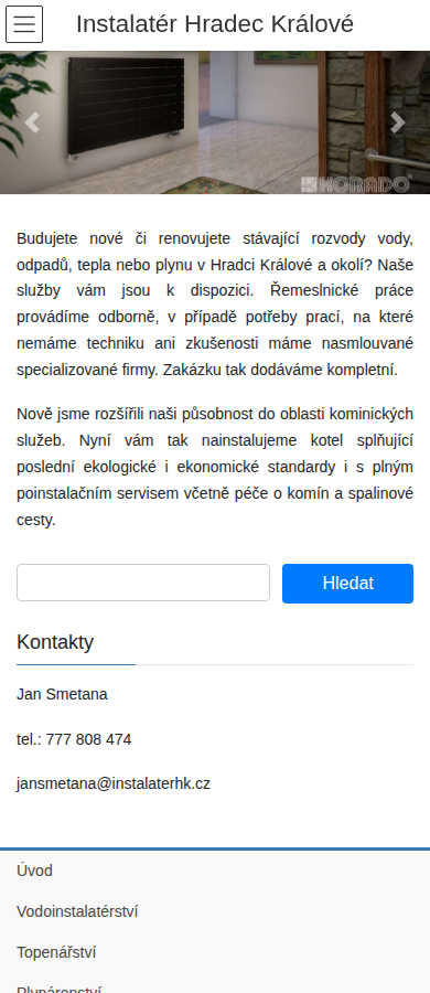 Současný web Instalatér Hradec Králové na mobilu