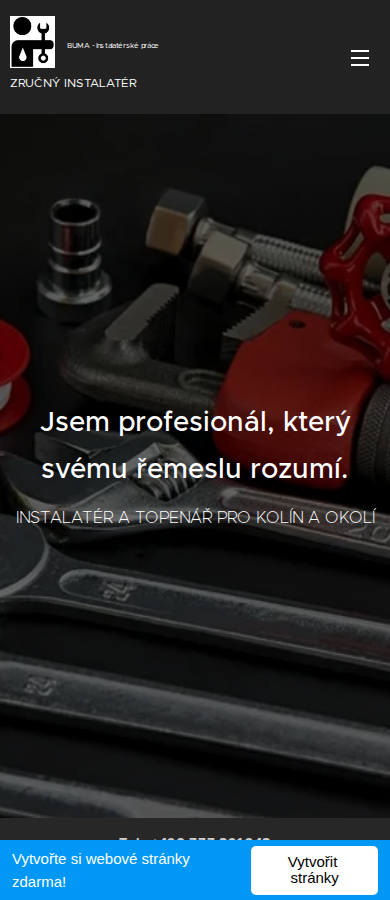 Současný web Instalatér Kolín na mobilu